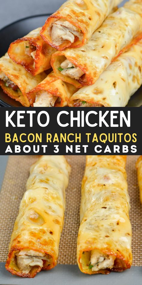 These quick and easy Keto Chicken Bacon Ranch Taquitos are the perfect low carb appetizer or snack! Chicken Bacon Ranch Taquitos, Keto Chicken Bacon Ranch, Keto Chicken Bacon, Keto Diet Food List, Makanan Diet, Chicken Bacon Ranch, Keto Cooking, Keto Meal Prep, Bacon Ranch