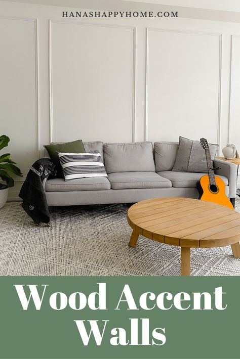 Accent Walls With Wood, Walls With Wood Trim, Traditional Accent Wall, Wood Trim Walls, Accent Wall Tutorial, Wall Behind Couch, Living Room Accent Wall, Long Narrow Living Room, Diy Living Room