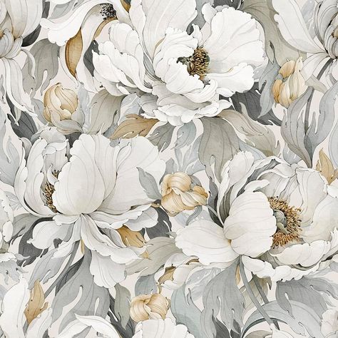 MuralPeel White Poppies Floral Modern Grey Peonies Flowers Peel and Stick Wallpaper Self Adhesive Removable Easy Peel Off Stick on Wall Paper for Bedroom Renter - Amazon.com White Poppies, Ethnic Pattern Design, Normal Wallpaper, Peony Wallpaper, White Poppy, Black And White Wallpaper, Wallpaper Size, Unique Paintings, Digital Flowers