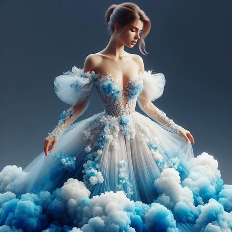 Cloud Inspired Dress, Rain Inspired Fashion, Air Costume Element, Air Element Outfit, Storm Cloud Costume, Clouds Outfit, Sky Costume, Textiles Moodboard, Drawing Outfit Ideas