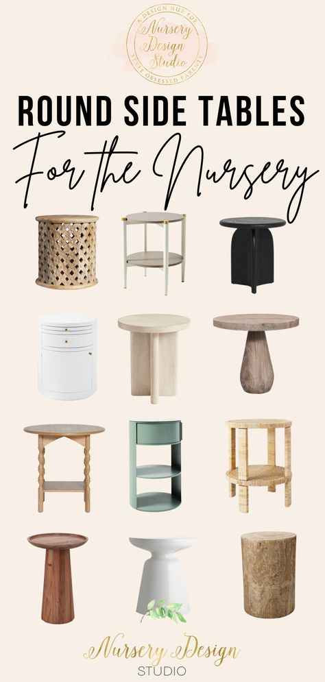 Ahead we are rounding our favorite statement-making round side tables for the nursery. Nursery End Table Ideas, Nursery Side Table Ideas, Nursery Accent Table, Nursery End Table, Side Table For Nursery, Side Table Nursery, Side Table Wood Modern, Nursery Side Table, Nursery Nightstand