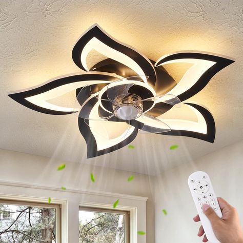 【Personality Geometric Ceiling Fan 】—This modern and fashionable geometric ceiling fan with light has a built-in silent pure copper reversible motor, which can bring stable and strong power without noise, and the bladeless ceiling fan have the function of forward and reverse. The wind speed of the fan with light can be controlled by the remote control, and the suitable and comfortable wind force can be adjusted, which is suitable for rooms of 150-300 ft², such as dining room, bedroom, living roo Lights Room Decor, Geometric Ceiling, Bladeless Ceiling Fan, Flower Ceiling, Ceiling Fan With Lights, Black Ceiling Fan, Modern Flush Mount, Flush Mount Lights, Flush Mount Ceiling Fan