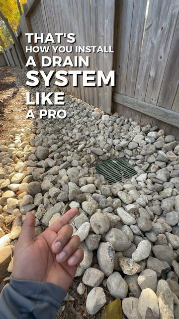 Rock Drainage Landscaping, Patio Drainage Ideas, Concrete Hardscape, French Drain Diy, Drainage Solutions Landscaping, Yard Drainage System, Rock Drainage, Downspout Drainage, Yard Drain