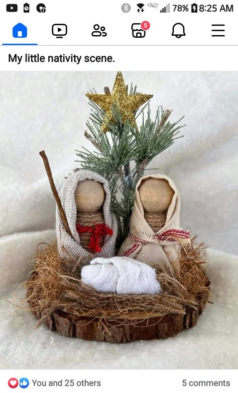 Kids Hand Christmas Crafts, Xmas Nativity Ideas, Handmade Nativity Scene, Kids Christmas Crafts Nativity, Nativity Centerpieces Diy, Small Wooden Nativity Diy, Handmade Gift For Newborn, Clay Pot Nativity, Diy Manger Ornament