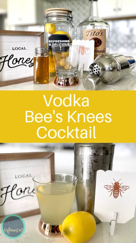 Bees Knees Drink Recipe, Honey Cocktails Drink Recipes, Honey Alcoholic Drink, Honey Drinks Alcohol, Honey Vodka Cocktails, The Bees Knees Cocktail, Bee’s Knees Cocktail, Bee Themed Cocktails, Bees Knees Cocktail Recipe