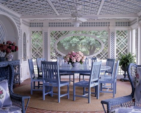 Interior Design: Anthony Baratta *Love is Blue* dining room Traditional Home Magazine, Romantic Cottage, Style Deco, Design Board, Decks And Porches, Shabby Cottage, Shabby Chic Homes, Cozy Cottage, Porch Patio