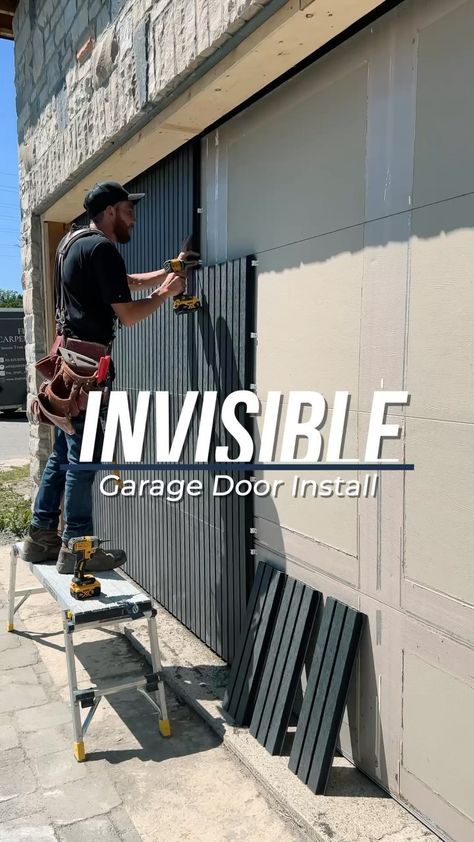 Caleb MacDonald | Invisible Garage Doors!🚪 We took existing garage doors and cladded them with these composite siding panels from @newtechwood creating… | Instagram Curb Appeal Garage Door, Creative Garage Doors, Garage Door Eyebrow, Removing Garage Door Ideas, Sealing Garage Doors, Large Garage Doors, Exterior Composite Cladding, Board And Batten Garage Door, Garage Facade Ideas