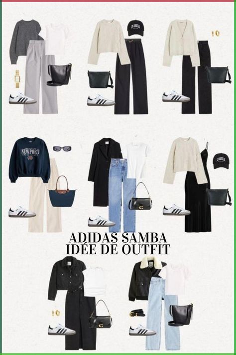 Cute Outfits With Adidas Sambas, Outfits With Sambas For School, Samba Fits Woman, Samba Outfit Fall, Winter Outfits With Sambas, Samba Addidas Outfits, What To Wear With Sambas, How To Style White Sambas, Outfit Inspo Sambas