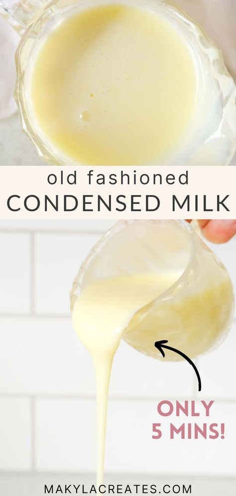 Making your own condensed milk couldnt be easier with this no bake, 5 minute recipe. You only need 4 simple ingredients to make old fashioned condensed milk just like the tin! Condensed Milk Recipes Easy, Condensed Milk Recipe, 5 Minute Recipe, Homemade Sweetened Condensed Milk, Homemade Condensed Milk, Sweetened Condensed Milk Recipes, Homemade Pantry, Condensed Milk Recipes, Homemade Condiments