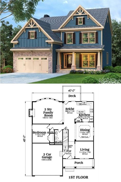 Craftsman 4 Bedroom, 4 Bedroom Craftsman House Plans 2 Story, 2 Story Craftsman Exterior, 4 Bedroom House Plans Craftsman, Small 4 Bedroom House Plans 2 Story, Small Mansions Homes, Blue Craftsman Exterior, Two Story House Plans 4 Bedroom, Small Family Home Floor Plans