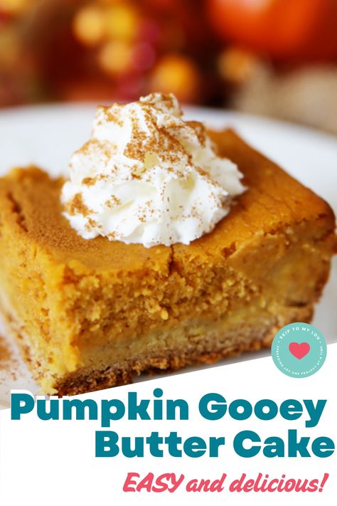 Indulge in the ultimate fall treat with these irresistible pumpkin gooey butter bars. This recipe combines the rich flavors of pumpkin, cream cheese, and warm spices for a decadent dessert that everyone will love. Whether you're looking for a crowd-pleasing Thanksgiving dessert or simply craving a cozy autumn sweet treat, these pumpkin gooey butter bars are sure to hit the spot. Gooey Butter Bars, Pumpkin Butter Cake, Gooey Butter Cake Recipe, Pumpkin Gooey Butter Cake, Pumpkin Roll Cake, Gooey Cake, Gooey Bars, Gooey Butter, Comfort Desserts