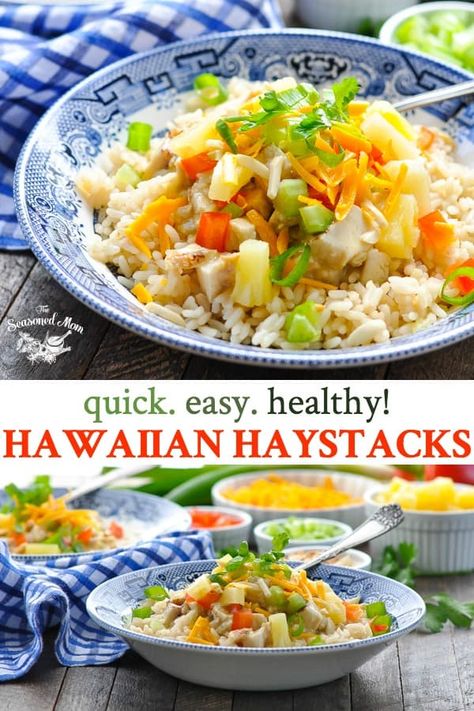 Add some fun to your next family meal with Aunt Bee's 20-Minute Hawaiian Haystacks! A simple chicken gravy is served over a bed of rice and finished off with all of your favorite toppings for a kid-friendly, healthy and easy dinner recipe! Chicken Stack Ups, Chicken Haystacks Recipe, Simple Chicken Gravy, Hawaiian Haystack Recipe, Easy Chicken Dinner Ideas, Hawaiian Haystacks, The Best Fried Chicken, Chicken And Stuffing, Best Fried Chicken