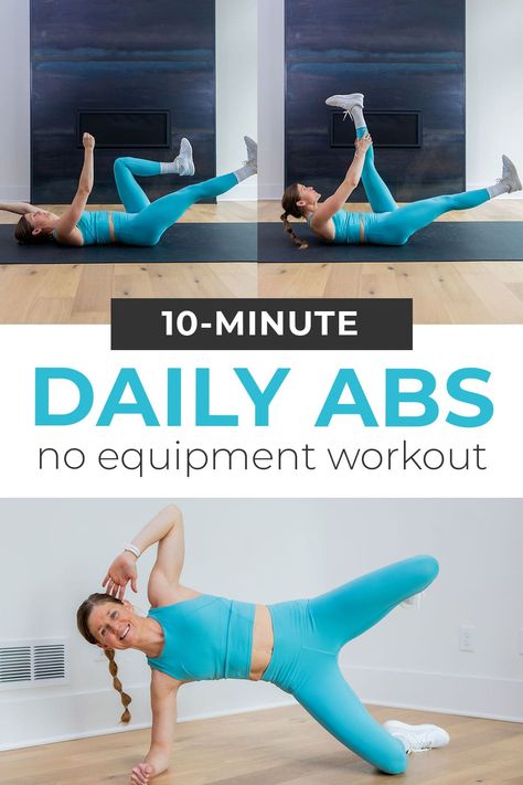 Strengthen your abs and core at home with this 10-Minute Daily Ab Workout! 10 of the best no equipment ab exercises that will target the upper abs, lower abs, obliques and total core. This daily ab workout can be added to any workout or done entirely on its own. Daily Abs Workout, Ab Workout Video, Daily Ab Workout, 10 Minute Ab Workout, Workout No Equipment, Upper Abs, Oblique Workout, Ab Core Workout, Abs Workout Video