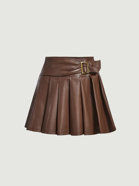 Chocolate Brown Casual Collar  PU Leather Plain Pleated Embellished Non-Stretch  Women Clothing Astrid Cosplay, Pu Skirt, Pu Leather Skirt, Brown Skirt, Dress Design Sketches, Luxury Clothes, Brown Skirts, Kpop Outfits, Teen Wolf