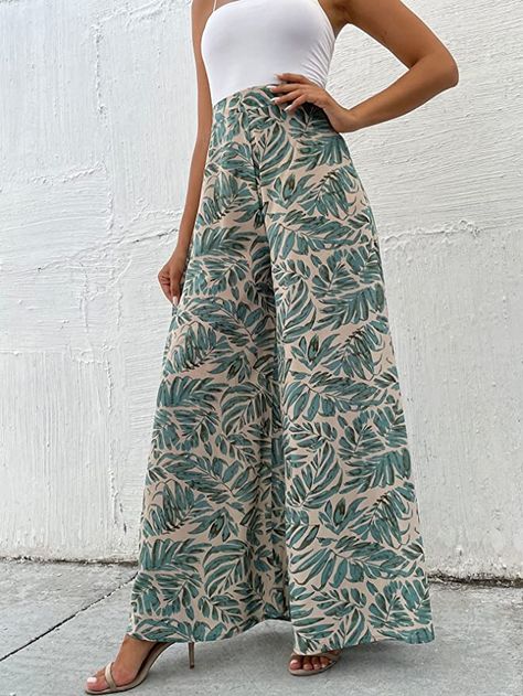 MakeMeChic Women's Palazzo Pants Casual High Waist Flowy Loose Wide Leg Pants at Amazon Women’s Clothing store Palazzos Pants, Summer Wide-leg Rayon Pants, Pallazo Pants Outfit, Floor-length Palazzo Set With Printed Motifs, Flowy Wide-leg Beach Pants, Summer Bohemian Floor-length Palazzo Set, Flowy Wide-leg Rayon Pants, Loose Trousers Women, Womens Palazzo Pants