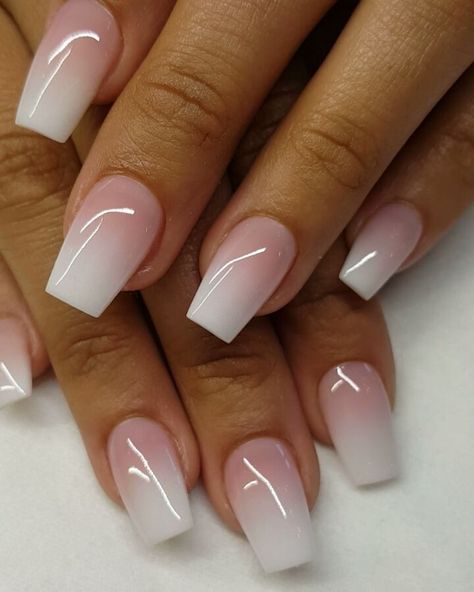 Ombre Gel Nails, Faded Nails, Squoval Nails, French Manicure Nails, Ombre Acrylic Nails, Simple Gel Nails, White Acrylic Nails, Girly Acrylic Nails, Work Nails