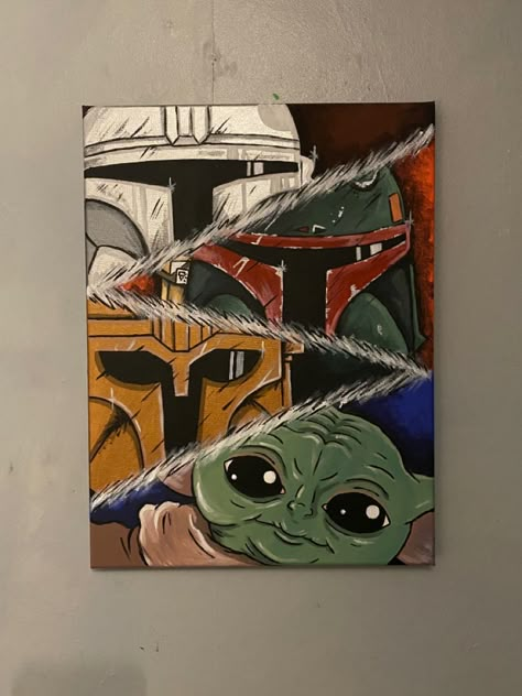 Super Hero Paintings Canvases, Pop Culture Painting Ideas, Super Hero Paintings, Star Wars Painting Ideas, Star Wars Art Painting, Hand Painting Ideas, Star Wars Canvas Art, Superhero Painting, Painting Kids Room