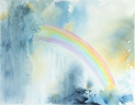 Watercolour rainbow Rainbows Paintings, Rainbow Sky Painting, Rainbow Painting Ideas, Rainbow Watercolor Painting, Rainbow Paintings, Rain Watercolor, Rainy Day Drawing, Painting Rainbow, Rainbow Water