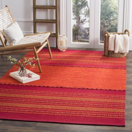 Safavieh Montauk Ben Striped Soft Braided Area Rug or Runner, Orange Bright Rug, Coastal Area Rugs, Safavieh Rug, Cotton Area Rug, Shag Area Rug, Striped Rug, Red Area Rug, Red Rug, Flat Weave Rug