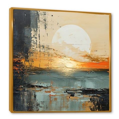 Designart "Modern Coastal Mystic Sunrise I" Coastal Framed Canvas Prints - Bed Bath & Beyond - 40116853 Peisaj Abstract, Zen Painting, Sunrise Art, Abstract Pictures, Canvas Painting Landscape, Landscape Art Painting, Canvas Painting Diy, Modern Art Paintings, Cityscape Painting