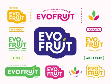 Evofruit Brand Identity Fruit Juice Logo Design Ideas, Juice Branding Design Logos, Food Logo Design Identity Branding, Acai Branding, Eco Logo Design Branding, Fruit Logo Branding, Juice Brand Logo, Juice Logo Design Ideas, Juice Branding Design