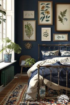 Navy Grey Bedroom Ideas, Navy Bedroom Furniture Ideas, Navy Blue Guest Bedroom, Navy Bedspread Room Ideas, Cozy Navy Bedroom, Room Inspo Navy Blue, Navy Dorm Room Ideas, Navy Blue And Brown Bedroom, Blue And Terracotta Bedroom