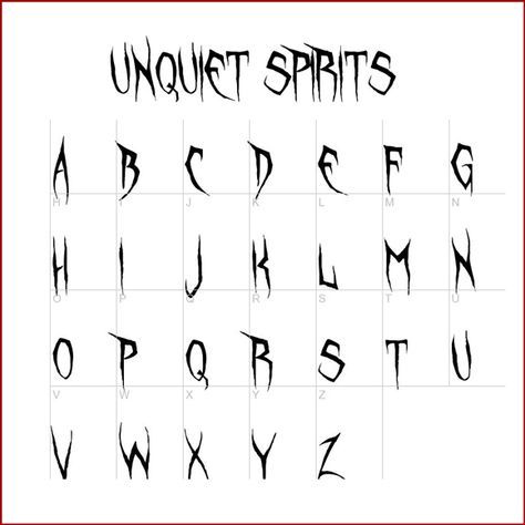 BSF 02 How To Write Creepy Letters, Goth Writing Fonts, Creepy Fonts Horror, Scary Writing Fonts, Creepy Writing Font, Creepy Fonts Alphabet, Horror Font Alphabet, Scary Fonts Alphabet, Goth Alphabet