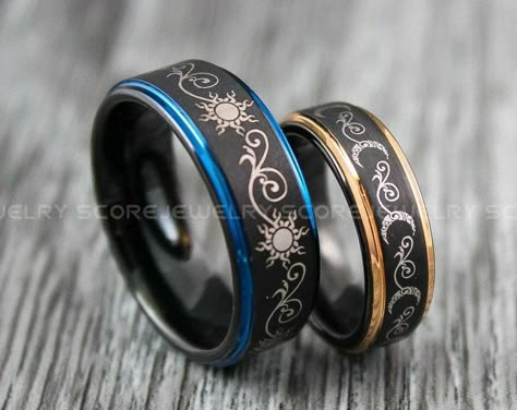 Wedding Ring Alternative Ideas, Matching Promise Rings, Blue Wedding Rings, Couples Rings, Couples Ring, Alternative Wedding Rings, Cute Engagement Rings, Couples Ring Set, Dark Home Decor