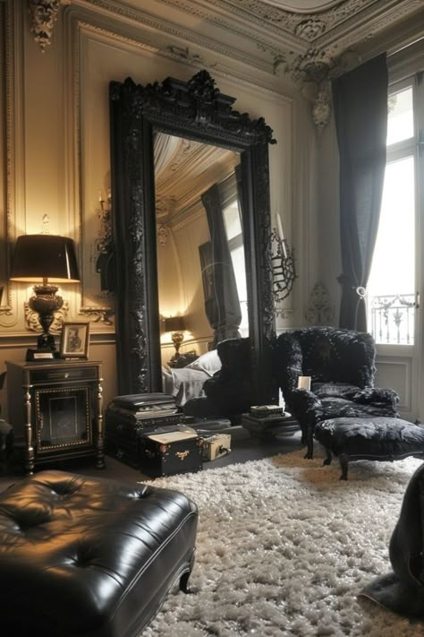 Vintage Mirror Aesthetic Dark, Moody Mirror, Gothic Decor Bedroom, Design Ložnic, Dark Home Decor, Goth Home Decor, Dark Home, Dream Room Inspiration, Bedroom Interior Design