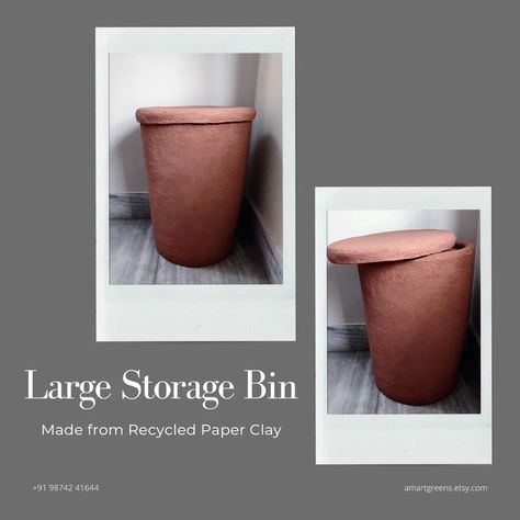 Storage bin, Paper Mache, Minimalist Home Decor Large Storage Bins, Paper Clay, Storage Bin, Large Storage, Storage Bins, Small Trash Can, Paper Mache, Recycled Paper, Trash Can