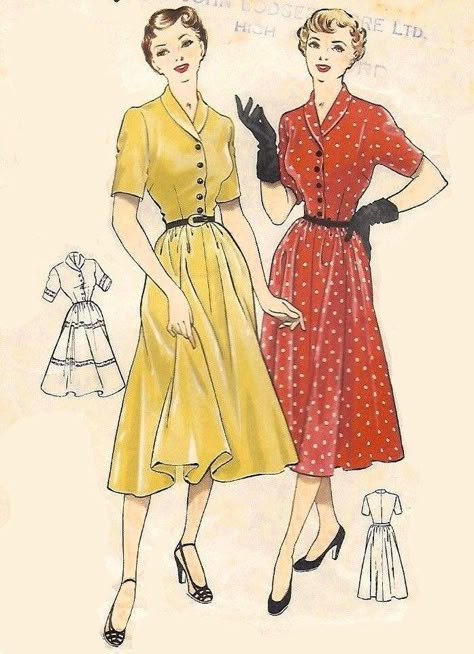 Tea Dress Pattern, 40s Mode, 1940s Dress Pattern, Economy Design, 1940 Dress, 40s Dress, Fashion 1940s, Pretty Tea, 1940s Style