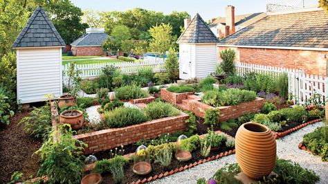 Sophisticated and Savvy Colonial Garden, No Grass Backyard, Herb Garden In Kitchen, Kitchen Gardens, Concrete Patios, Herb Garden Design, Potager Garden, Herb Gardens, Veg Garden