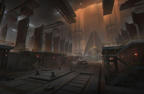 Robot Factory Concept Art, Fantasy Factory Concept Art, Futuristic Factory Concept Art, Fantasy Factory Art, Training Grounds Concept Art, Lost Planet Concept Art, Steampunk Factory Concept Art, Scifi Facility, Scifi Factory