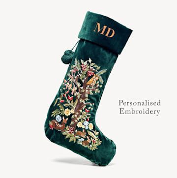 Nutcracker Embroidery, Embroidery On Velvet, Embroidered Christmas Stocking, Harrods Christmas, Presents Under The Tree, Embroidered Stockings, Baby Stocking, Kitsch Christmas, Vintage Christmas Stockings