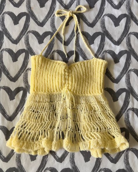 pink or yellow? 💗💛 The tutorial for this crochet babydoll top is finally posted on my YouTube channel, linked in my b!o 💕 For everyone who’s been waiting: thank you so so so much for your patience! I really can’t wait to see you all make it 🫶🏾 #crochet #crocheting #knit #knitting #crochetdesigner #yarn #fashiondesigner #machineknitting #handmade Yellow Yarn Crochet Ideas, Yellow Crochet Projects, Crochet Babydoll Top, Crochet For Dummies, Crochet Babydoll, Lace Clothes, Knitting Hacks, Yellow Crochet, Crochet Business