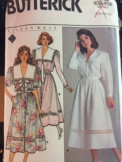 Butterick 3736 1980's Eileen West Blouson Dress Sewing Pattern Size 12-14-16 Dress, below mid-calf or lower calf, has collar, shoulder puffs, very Eileen West, Butterick Pattern, Sailor Dress, 1980s Dresses, Sailor Collar, Blouson Dress, 1980s Fashion, Sewing Pattern Sizes, Dress Sewing Pattern