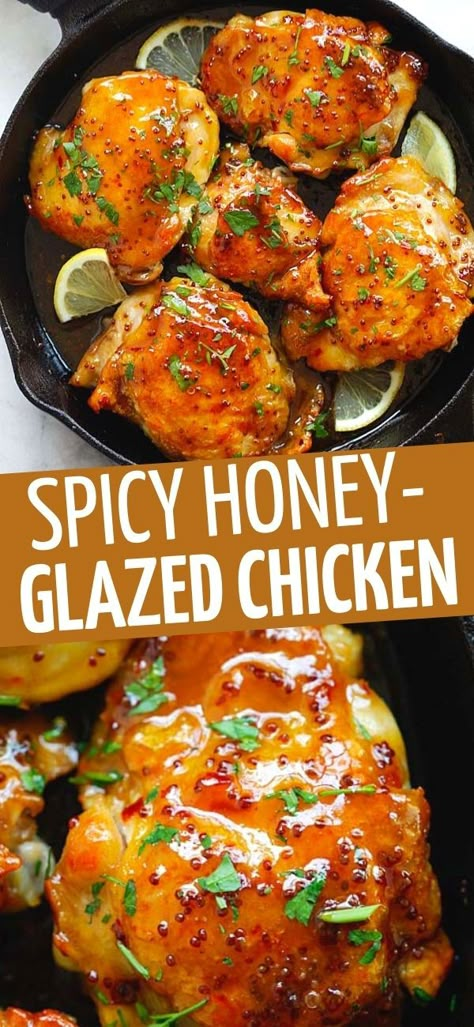 Best Skillet Chicken, Chili Honey Chicken, Skillet Chicken Dinner, Garlic Sauce For Chicken, Spicy Honey Chicken, Hot Chicken Recipe, Honey Chicken Recipe, Honey Glazed Chicken, Recipes Skillet