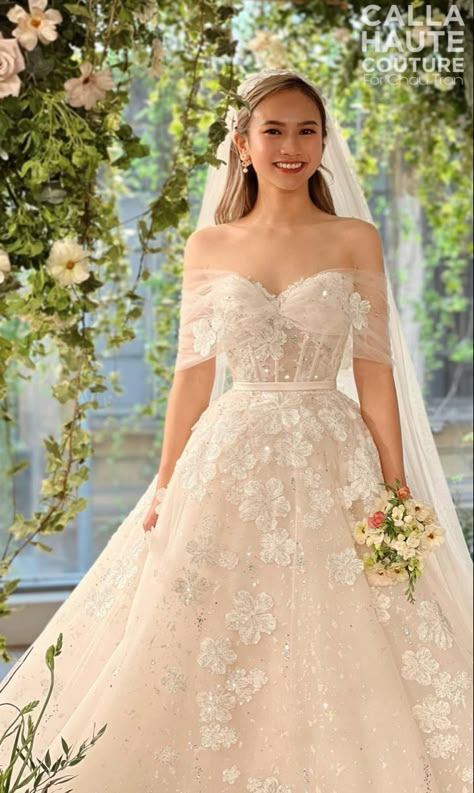 Whimsical Romantic Wedding Dress Lace Sleeves, Wedding Dresses Disney Inspired, Ballgown Wedding Dress With Puffy Sleeves, Royal Core Wedding Dress, Disney Princess Inspired Wedding Dresses, Wedding Dresses Romantic Fairytale, Whimsical Fairytale Wedding Dress, Fairytale Wedding Dress With Sleeves, Fairy Tale Wedding Dress Romantic