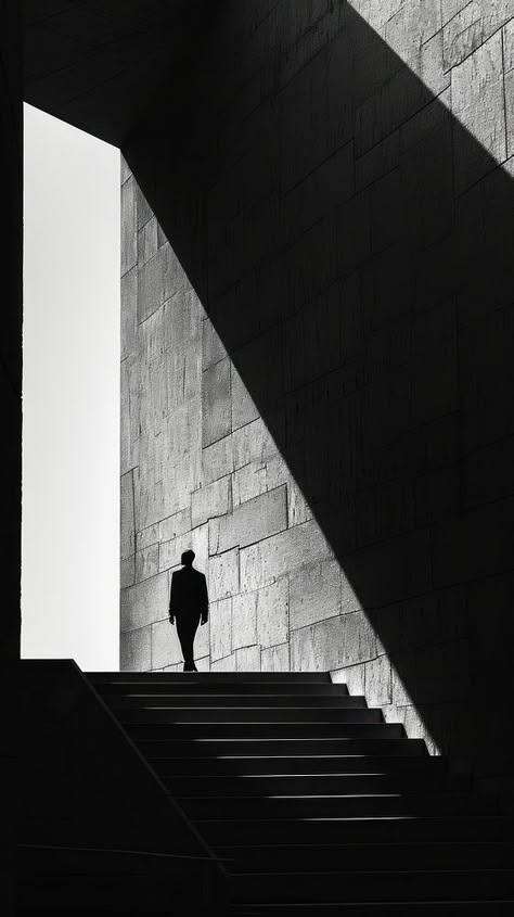 Silhouette person architecture monochrome staircase. | premium image by rawpixel.com / Chaiwoot Pooh Iphone Wallpaper Aesthetic Black White, Black Architecture Aesthetic, Monochrome Staircase, Doorway Illustration, Architecture Wallpaper Aesthetic, Light And Shadow Architecture, Person Architecture, Black And White Cinematography, Black And White Aesthetic Photography