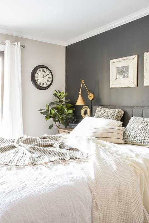 Neutral paint colors for creating a beautiful high contrast home. #sherwinwilliams #paintcolors #modernfarmhouse Neutral Paint Colors, Bedroom Wall Colors, Dekorasi Kamar Tidur, Accent Wall Bedroom, Neutral Paint, Bedroom Paint Colors, Bedroom Paint, Master Bedrooms Decor, Remodel Bedroom