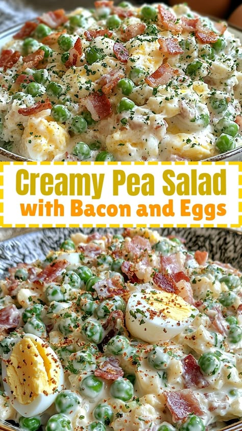 Creamy Pea Salad with Bacon and Eggs Pea Salad With Bacon Taste Of Home, Loaded Pea Salad, Bacon And Pea Salad, Creamy Pea Salad With Bacon, Green Pea Salad With Bacon And Cheese, Low Carb Pea Salad, Dublin Pea Salad 12 Tomatoes, Potato Salad With Peas, Pea Salad With Pasta