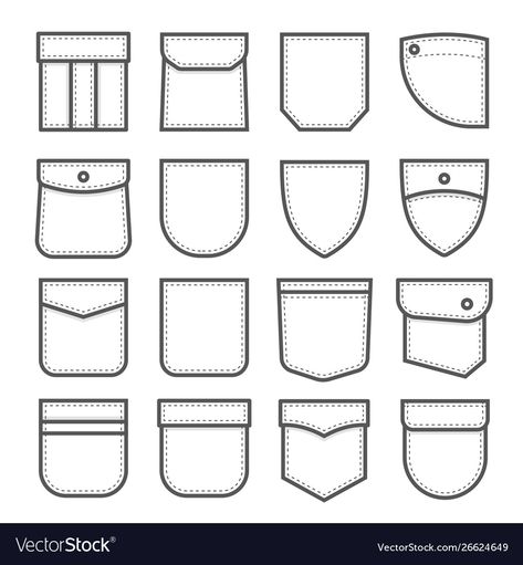 Shirt Pocket Drawing, Dress Pocket Design Ideas, Clothes With Pockets, Shirt Pocket Designs, Patch Pocket Pattern, Pockets Fashion Details, Pocket Illustration, Pocket Drawing, Pocket Sketch