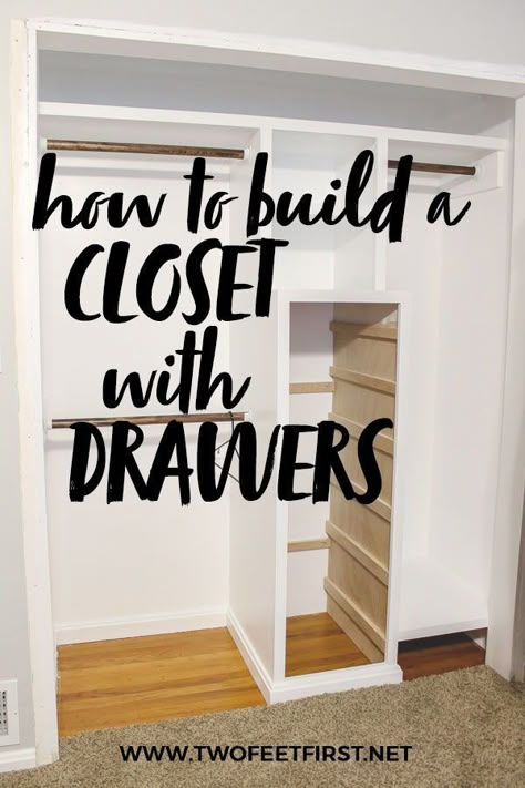 Are you like me and have a difficult time finding things in your messy closet? You can benefit from a closet makeover. This DIY closet organization system will help maximize your space and efficiency. #twofeetfirst How To Build A Closet In A Room Diy, Small Closet Organization Ideas For Couples, Diy Cheap Closet System, Small Bedroom Closet Makeover Diy, Diy Closet Organization System, Double Closet Makeover Diy, Regular Closet Makeover, Diy Closet Plans, Built Ins Closet Diy