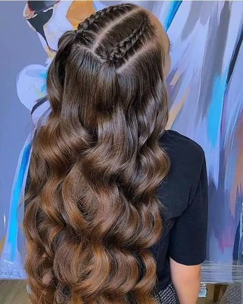 Hair Styles With Braids Easy, Cute Hairstyles For Volleyball Pictures, Easy Hairstyles For Long Hair With Braid, Hairstyles For Long And Thick Hair, Cute Brown Hairstyles, Jednostavne Frizure Za Dugu Kosu, Haïr Style Ideas, Hair Ideas Down, No Tension Hairstyles