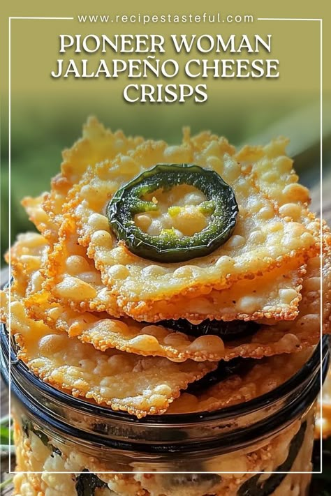 These Pioneer Woman Jalapeño Cheese Crisps are a perfect blend of heat and cheesy goodness. Made with just two ingredients, they are an easy, crispy snack or appetizer that will impress your guests. The spicy jalapeño adds just the right kick, balanced with the creamy, sharp cheddar cheese for a savory bite. Pioneer Woman Jalapeño Cheese Crisps, Crispy Jalapeno Slices, Cheddar Cheese Crackers Homemade, Cheddar Cheese Appetizers, Sharp Cheddar Recipes, Pimento Cheese Recipe Pioneer Woman, Jalapeno Pimento Cheese Recipe, Savory Snack Ideas, Baked Cheese Crisps