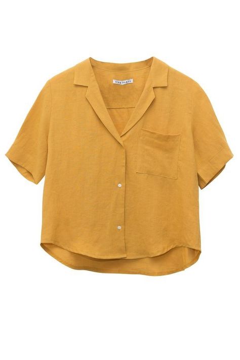 Áo Blu, Shirts Crop Tops, Shirts Crop, Lisa Says Gah, Yellow Shirts, Mode Inspiration, Outfit Casual, Linen Shirt, Collar Shirts