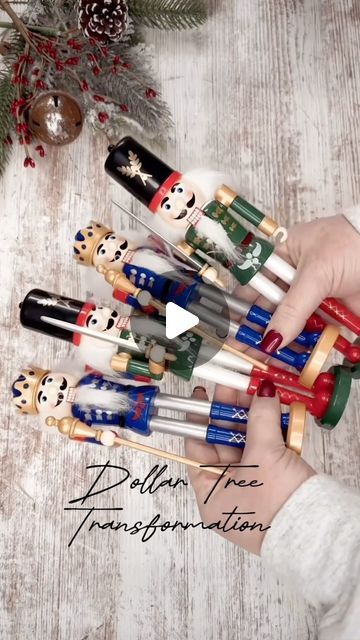 Barefoot&FreckledLLC on Instagram: "2-Step Dollar Tree Nutcracker Transformation!" Dollar Tree Nutcracker Makeover, Nutcracker Tree Topper Diy, Nut Crackers Christmas Decorations Diy, Diy Nutcracker Ornament, Dollar Tree Nutcracker Diy, Nutcracker Centerpiece Ideas, Nutcracker Decorations Ideas, Nutcracker Themed Christmas Tree, Dollar Tree Nutcracker