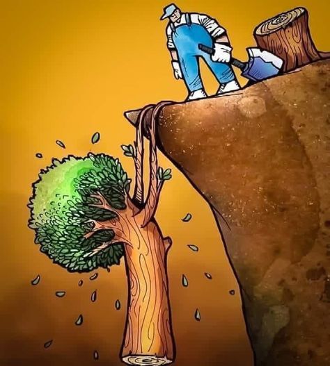 It's sad when a tree is cut down. #cartoon Digital Drawing For Beginners, Earth Art Drawing, Save Earth Drawing, Save Water Poster Drawing, Mother Earth Art, Earth Drawings, Satirical Illustrations, Drawing Competition, Awareness Poster