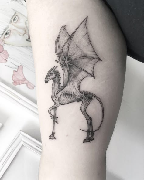 Thestral Tattoo, Harry Potter Tattoo Sleeve, Harry Potter Sleeve, 16 Tattoo, Hp Tattoo, Tattoo Dotwork, Potter Tattoo, Harry Potter Tattoos, Harry Potter Tattoo