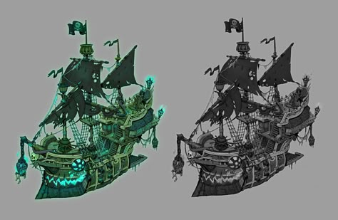 ArtStation - Ghost Pirate Ship, Reid Monninger Ghost Pirate Ship, Notebooks To Buy, Pokemon Card Template, Ghost Pirate, Airship Art, Pirate Ship Model, Pirate Ship Art, Halloween Diorama, Pirate Room